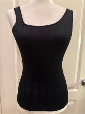 Essendi Women’s Silk Stretchy Black Ribbed Square-Neck Tank Top Small New